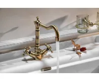 SAPHO ANTEA stojánková umyvadlová baterie s retro hubicí s výpustí, bronz (3)