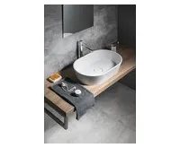 SAPHO GERANO umyvadlo na desku, litý mramor, 60x38cm, kryt výpusti, bílá (1)