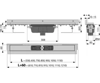 ALCAPLAST Podlahový žlab s okrajem pro perforovaný rošt a s nastavitelným límcem ke stěně, svislý odtok APZ1004-950 (1)
