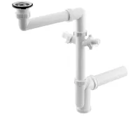 BRUCKNER Dřezový sifon šetřící místo, 2x odbočka, nerez výpust se zátkou, 6/4&quot;, DN40, bílá