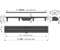 ALCAPLAST Sprchový liniový žlab plastový, s okrajem a oboustranným roštem (plný / vložení dlažby), černá-mat, délka 750 mm APZ19BLACK-750