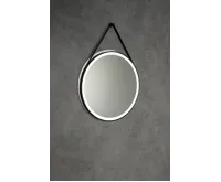 AQUALINE STAGO kulaté zrcadlo s LED osvětlením ø 60cm, kožený pásek, dotykový senzor, stmívatelné, černá mat (5)