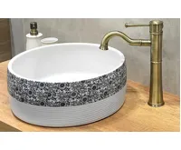 SAPHO PRIORI keramické umyvadlo na desku, Ø 41 cm, bílá s modrým vzorem (4)