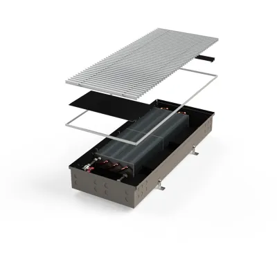 MINIB Podlahový konvektor COIL-HCM air 1000mm, s ventilátorem a možností chlazení, nerez, mřížka 356mm
