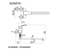 Nástěnná baterie do byt. jádra, Sonáta, 150 mm, s plochým ramínkem 300 mm, bez příslušentví, chrom (1)