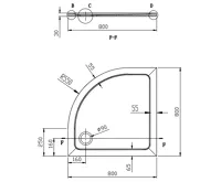 AQUALINE TECMI sprchová vanička z litého mramoru, čtvrtkruh 80x80cm, R550, bílá (7)