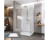 NOVEA Sprchový set, obdélník, 120x90 cm, chrom ALU, sklo Čiré, vanička z litého mramoru, sifon