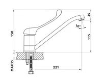 BRUCKNER HOFFER stojánková dřezová baterie, lékařská páka, 221mm, chrom (2)