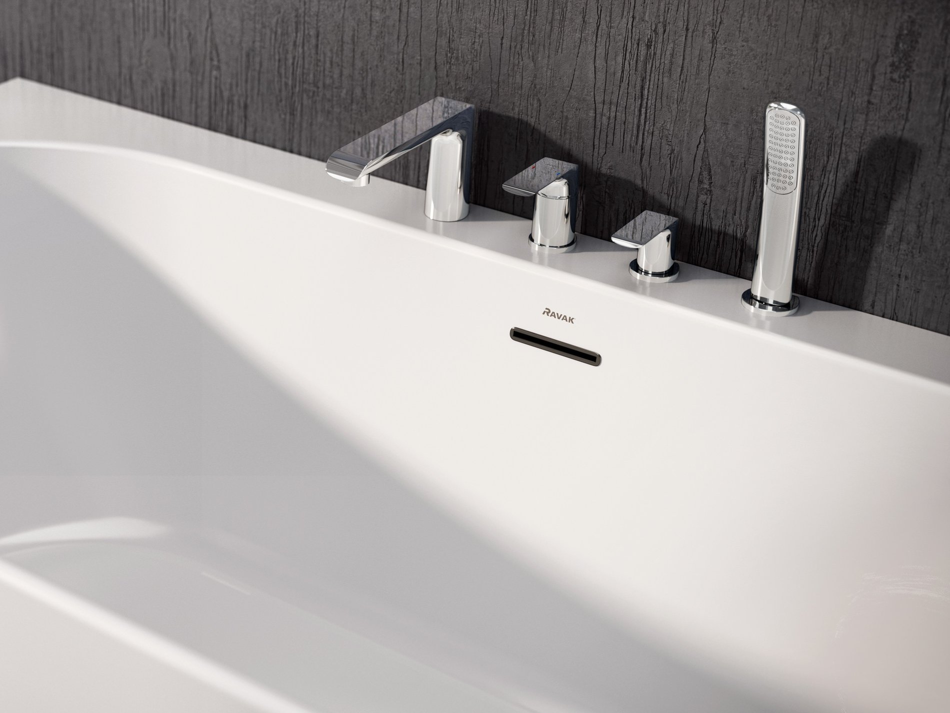 Ravak vanová baterie flat fl 026.0, na okraj vany, čtyřotvorová