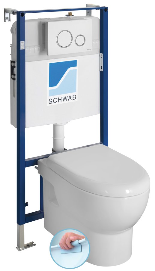 Absolute závěsné wc rimless s podomítkovou nádržkou a tlačítkem schwab, bílá