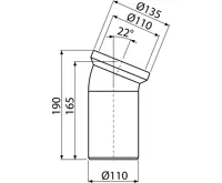 ALCAPLAST Dopojení k volně stojícímu WC, koleno 22°, DN 110, délka 165 mm, PP, bílé A90-22 (1)