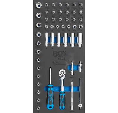 BGS Vložka do dílenského vozíku 1/3: sada nástrčných klíčů, 6,3 mm (1/4"), 50dílná
