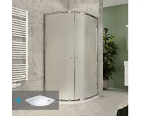 Sprchový set z Kory Lite, čtvrtkruh, 90 cm, chrom ALU, sklo Grape a vaničky z litého mramoru.