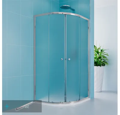 Sprchový set z Kory Lite, čtvrtkruh, 90 cm, chrom ALU, sklo Grape a odtokového žlabu.
