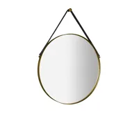 SAPHO ORBITER kulaté zrcadlo s koženým páskem ø 60cm, zlato mat