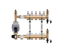 WIGELL Mosazný rozdělovač s čerpadlem 10 okruhů, pro podlahového topení  s hlavicemi a průtokoměry WIGELL Mosazný rozdělovač s čerpadlem 10 okruhů, pro podlahového topení  s hlavicemi a průtokoměry