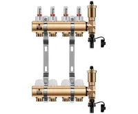 WIGELL Mosazný rozdělovač 4 okruhy, pro podlahového topení s hlavicemi a průtokoměry WIGELL Mosazný rozdělovač 4 okruhy, pro podlahového topení s hlavicemi a průtokoměry