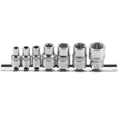 BGS Hlavice nástrčné E-profil, 6,3 mm (1/4") / 10 mm (3/8"), E6 - E16, 7dílná sada