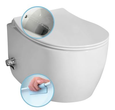 ISVEA SENTIMENTI CLEANWASH závěsná WC mísa, integrovaný ventil a bidet. sprška, Rimless, 36x51cm, bílá