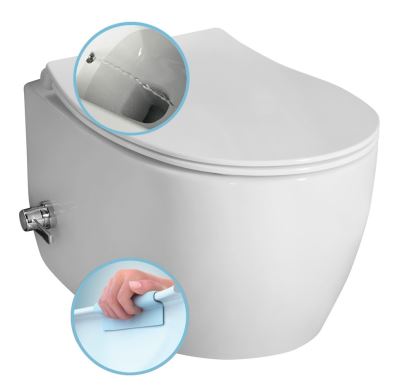 ISVEA SENTIMENTI CLEANWASH závěsná WC mísa, Rimless, integrovaný ventil a bidet. sprška, 36x51cm, bílá